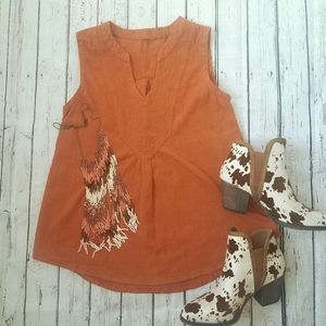 Western orange boho tank